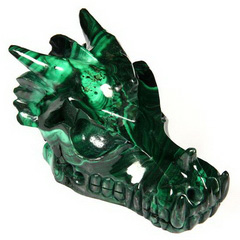 Gemstone Huge 4.3" Malachite Carved Crystal Dragon Skull