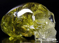 STUNNING QUALITY RAINBOWS HUGE 7.0" Citrine Carved Elongated Mayan Alien Crystal Skull