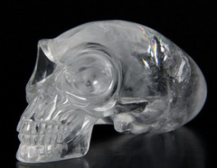 Huge 4.3" Quartz Rock Crystal Carved Elongated Mayan Alien Crystal Skull