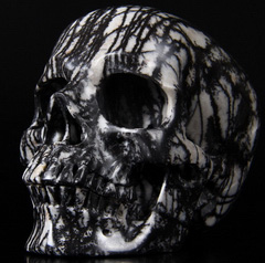 Huge 5.1" Black Picasso Jasper Carved Crystal Skull, Super Realistic