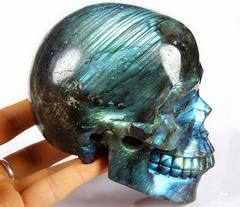 Flash 5.1" Labradorite Carved Crystal Skull, Realistic