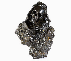 Original Design 7.2" Pyrite Carved Crystal Skulls Sculpture, Realistic, Crystal Healing