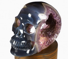 Huge 5.1" Agate Amethyst Geode Carved Crystal Skull, Realistic, Crystal Healing