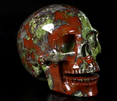 5.5" Dragon Blood Jasper Carved Crystal Singing Skull, Realistic, Crystal Healing