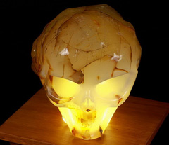 4.9" Carnelian Carved Crystal Female Alien Skull, Crystal Healing