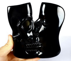 Original Design 5.7" Black Obsidian Carved Crystal Kissed Skulls, Crystal Healing