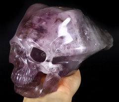 New 9.0" Amethyst Carved Crystal Lengthened Skull, Crystal Healing