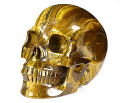 Huge Flash 5.0" Tiger Iron Eye Carved Crystal Skull, Realistic, Crystal Healing