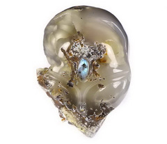Huge 4.3" Agate Geode Carved Crystal Female Alien Skull, Labradorite Eye of Heaven, Crystal Healing