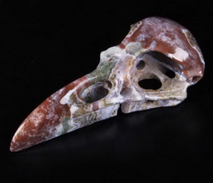 Huge 4.8" Indian Agate Carved Crystal Raven Skull Pendant, Crystal Healing