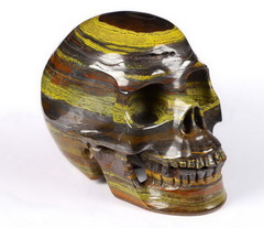Huge 4.8" Colorful Tiger Iron Eye Carved Crystal Skull, Realistic, Crystal Healing