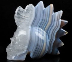 5.0" Gray & White Agate Carved Crystal Punk Skull, Crystal Healing