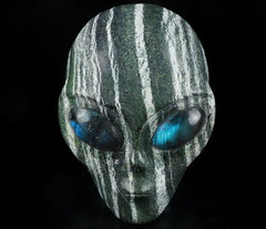 Huge 4.2" Green Zebra Jasper Star Being Female Alien, Labradorite Eyes Crystal Skull Companion, Reiki Healing Stone Statue