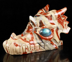 Huge 5.1" Red Jasper Carved Crystal Skull & Labradorite Eyes, Crystal Healing