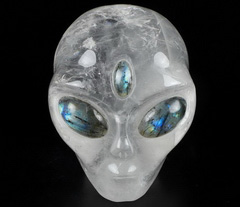 4.1" Quartz Rock Crystal Star Being Female Alien, Labradorite Eyes Crystal Skull Companion,Labradorite Eyes