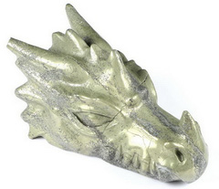 New Design 5.8" Pyrite Carved Crystal Dragon HEAD Skull, Crystal Healing