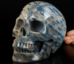 RARE Lifesized 6.7" K2 Azurite Granite Carved Crystal Skull, Realistic, Crystal Healing