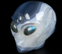 4.1" Gray & White Agate Star Being Female Alien, Labradorite Eyes Crystal Alien Skull Companion, Crystal Healing
