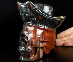 5.4" African Bloodstone Carved Crystal Pirate Skull, Crystal Healing