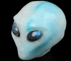 4.1" Blue Aragonite Star Being Female Alien, Labradorite Eyes Crystal Skull Companion, Realistic, Crystal Healing