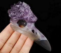 4.4" Amethyst & Agate Carved Crystal Skull, Crystal Healing