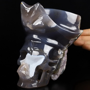 5.7" Agate Amethyst Geode Hand Carved Pirate Crystal Skull Sculpture, Crystal Healing
