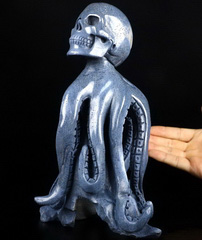 Origianl 9.1" Blue Sponge Coral Carved Crystal Octopus Skull, Realistic
