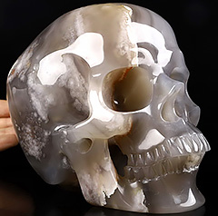 Lifesized 6.8" Sakura Agate Carved Crystal Skull,Super Realistic, Crystal Healing