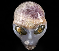 GEODE Huge 4.1" Sakura Agate Crystal Skull Companion with Labradorite Eyes， Star Being Female Alien & Labradorite Eyes