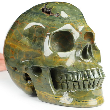 Lifesized 6.7" Ocean Jasper Hand Carved Crystal Skull, Realistic, Crystal Healing