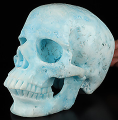 Lifesized 7.5" Blue Aragonite Carved Crystal Skull, Super Realistic
