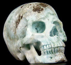 Gemstone 3.6" Larimar Carved Crystal Skull, Super Realistic