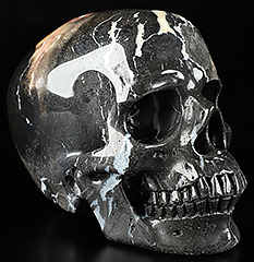 Huge 5.1" Black Zebra Agate Carved Crystal Skull, Super Realistic