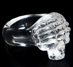 Clear Size 12, Quartz Rock Crystal Carved Crystal Skull Ring, Realistic
