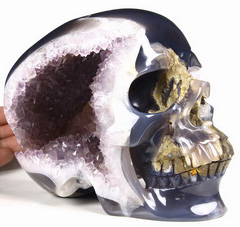 GIANT 7.3" Agate Carved Crystal Skull Geode, Realistic