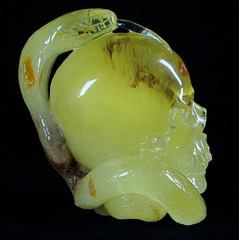July 20, 2014 ACSAD (A Crystal Skull a Day) - Enlightened - Amber Carved Crystal Skull and Cobra with Prehistoric Feather Sculpture