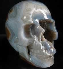 5.0" Agate Geode Carved Crystal Skull, Realistic, Crystal Healing