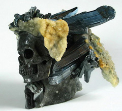 Dec 15, 2014 ACSAD (A Crystal Skull a Day) - Lend an Ear to Wisdom - Stibnite Carved Crystal Skull and Snake with Quartz Druse and Calcite Sculpture