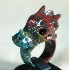 Gemstone Size 10, Bloodstone Carved Crystal Dragon Skull Ring