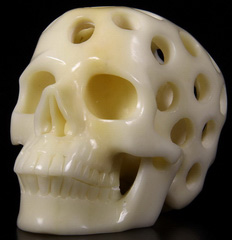 AWESOME Huge 5.1" White Jade Carved Crystal Skull, sphere inside