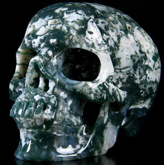 Huge 5.5" Green Moss Agate Carved Crystal Skull, Super Realistic