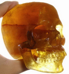Huge 4.4" Orange Fluorite Carved Crystal Skull, Super Realistic
