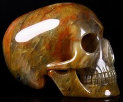 5.3" Three Colorful Agate Carved Crystal Mitchell-Hedges Skull, Realistic