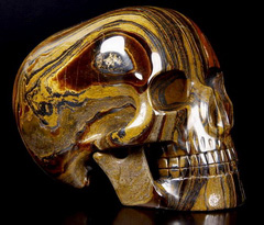 5.3" Tiger Iron Eye Carved Mitchell-Hedges Crystal Skull Replica, Skull of Doom