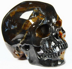HUGE 4.7" Black Zebra Agate Carved Crystal Skull, Super Realistic