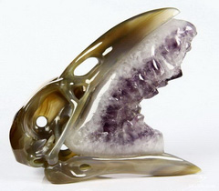 Unique Huge 5.6" Amethyst Druse Agate Carved Crystal Raven Skull