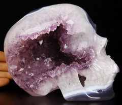 Huge 6.2" Amethyst Geode Agate Carved Crystal Skull, Super Realistic