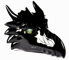 Huge 5.1" Black Obsidian Carved Crystal Dragon Head & Labradorite Eye