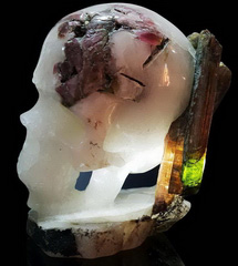 Rainbow 4.1" Tourmaline Carved Crystal Skull, Realistic, Crystal Healing