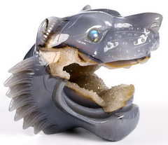 4.7" Agate Geode Carved Crystal Leopard Head With Labradorite Eye, Realistic, Crystal Healing